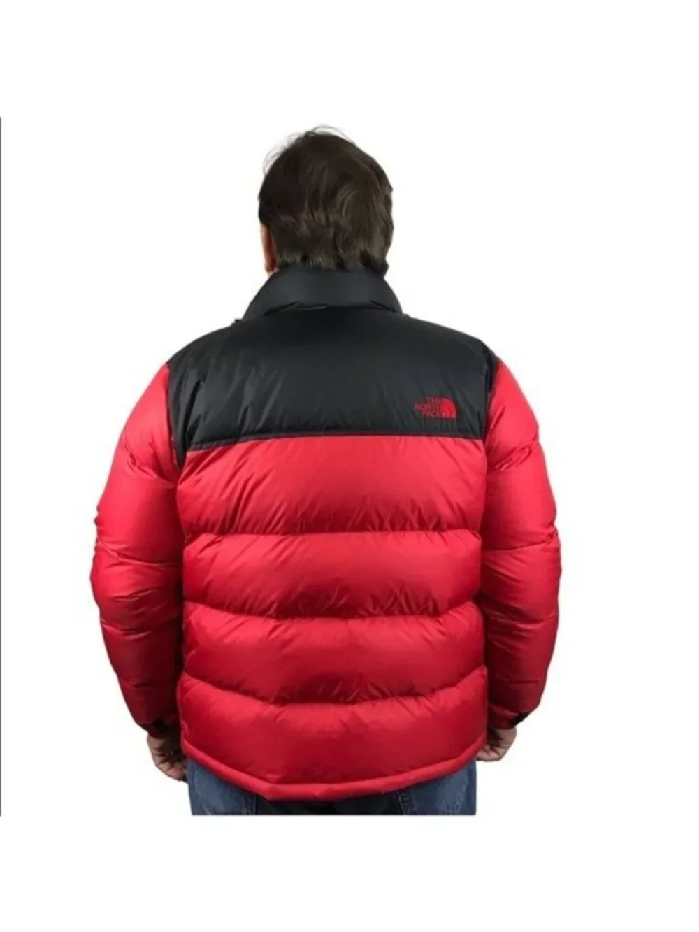 North Face Mens Nuptse 700 Red Black Puffer Jacket Goose Down Insulated Medium